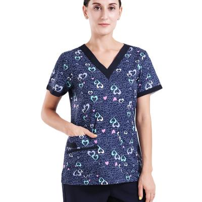 China Breathable Comfortable Medical Clothing Uniform Beauty Salon Scrubs Uniforms Sets Print Fashionable Nurse Uniforms Wholesale Scrub Suits For Women for sale