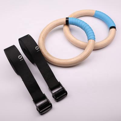 China Aifun Birch + Wooden Gym Ring Gymnastics Rings Body Workout Exercise Nylon Adjustable Strap for sale