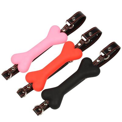 China Silicone+pu Aifun Bdsm Pet Play Ball Gag Dog Slave Bondage Bit Gag Silicone Dog Bone Gag For for sale