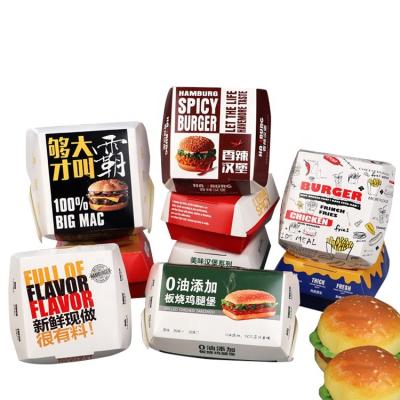 China Factory Wholesale Disposable Food Grade Hamburger Box Recyclable Cardboard Hamburger Packaging Paper Box for sale