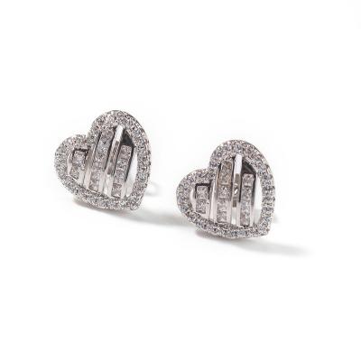 China New Product Fashion Jewelry Fashion Jewelry Heart Shape Durable Rhinestone Earrings Silver Plated Earrings for sale