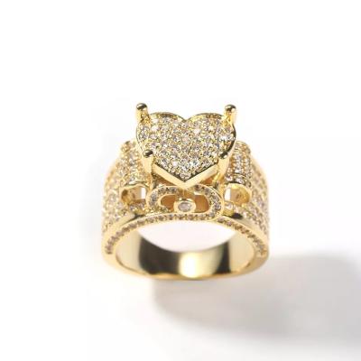 China China Durable New Product Hip Hop Jewelry Diamond Heart Shape Ring Luxury Fashion Punk Ring for sale