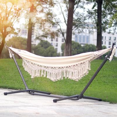 China Modern Double Tassel Hammock With Stand Portable Garden Swing Hammock With Fringe Edge for sale