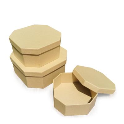 China Brown Kraft Paper Octagon DIY Biodegradable Gift Paper Packaging Box Bakery Cookie Flower Rose 2 3 Set 2 3 Packing Box Eco Friendly for sale