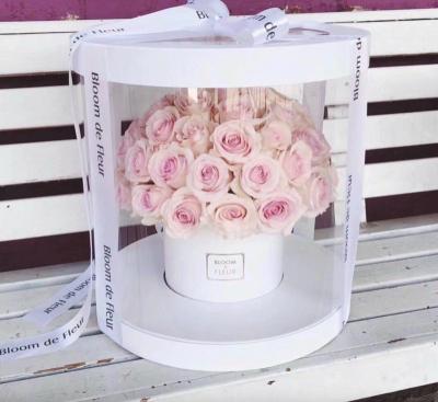 China Good price valentine handmade cylinder clear rose flower round box luxury clear gift boxes with transparent PVC clear window top cover for sale