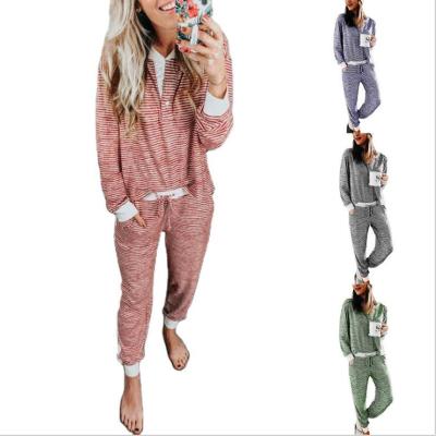 China New Arrival Ladies Breathable Pajamas Set Loungewear Two Piece Suit Women Stripe Christmas Pajamas for sale