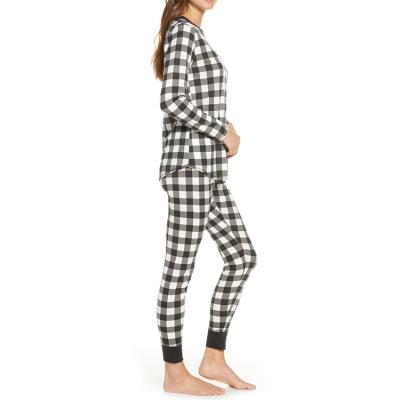 China Breathable Women Home Pajamas Set Plaid Sleep Tops Sleep Base Two Piece Ladies Suit Nightgowns for sale