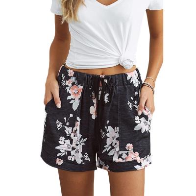 China Anti-wrinkle Summer Women Floral Shorts Casual Drawstring Shorts for sale