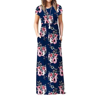 China Anti-Static Women Sheath Short Long Loose Maxi Dresses Casual Floral Printed Dresses With Pockets for sale