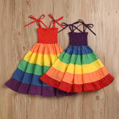 China Cute Anti-Static Kids Summer Dress Girl Rainbow Sleeveless Long Dress for sale