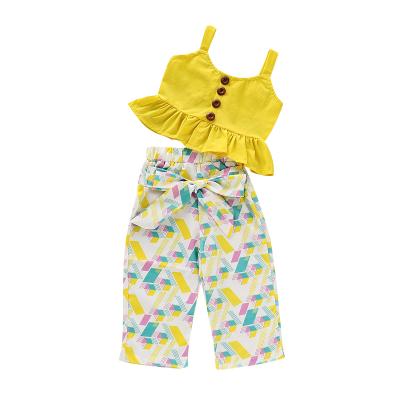 China Summer Casual Sleeveless Vest Infant Toddler Kid Matching Panties Set Yellow Casual Boutique Clothing Set for sale