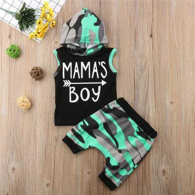 China MOM Antibacterial Baby Boy Camouflage Sleeveless Camouflage Two Piece Outfit Set Hooded for sale