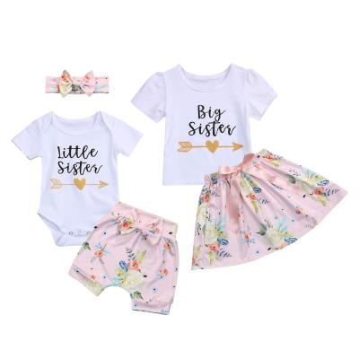 China Antibacterial Babies Clothes Matching Sister Little Big Sister T-shirt Shorts Skirt Romper Outfit Sets for sale