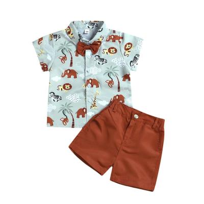 China Child Casual Boy Outfit Clothing Summer Kids Print Shirt And Shorts Animal Set for sale