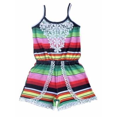 China Polyester/Cotton Baby Girls News One Piece Serape Lace Romper Rainbow Overall Overalls for sale