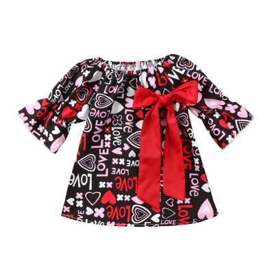 China Children Anti-Static Baby Equipment Valentine's Day Long Sleeve Dress Love Valentine's Day Party Pageant Dress for sale