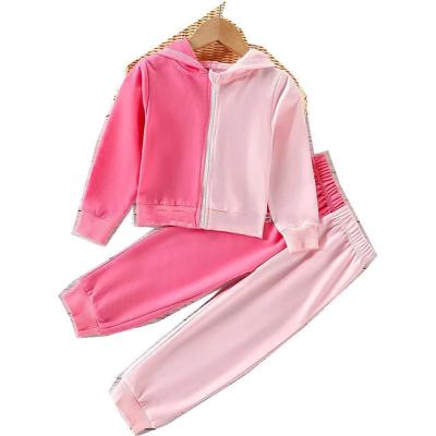 China Polyester/Cotton 2022 Hot Sale Two Tone Zipper Hoodie Two Piece Sets Kids Outfits Little Girl Outfits Designers Kids Clothes for sale