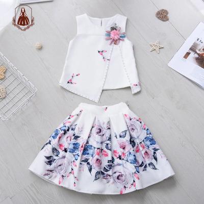 China Wholesale Polyester/Cotton Flower Kids Solid Casual Fabric Fashion Pattern Irregular Sleeveless Top White Clothing Set For Kids for sale