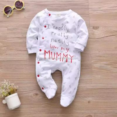 China Summer Cozy Newborn Cotton Cute Breathble Letter I Really Love My Dad/Mom Long Sleeve Overalls Pajamas Suits Baby Boy Girl Romper for sale