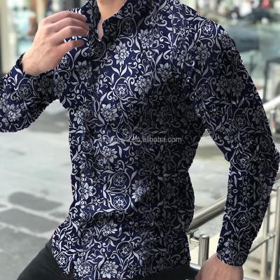 China Print Fashion Summer Slim Fit Shirt Mens Floral Casual Shirt Men's Long Sleeve Breathable Shirts for sale