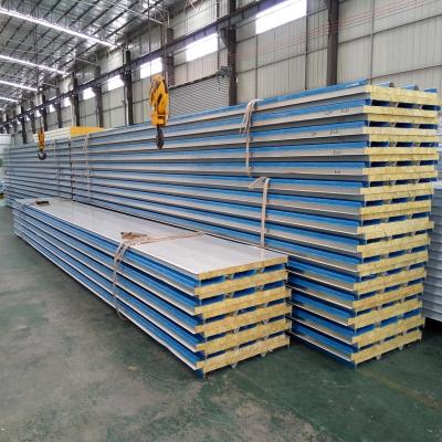 China 100mm metal roofing wall pvc sandwich panels prices roof heat insulation rock wool industrial sandwich panel for sale