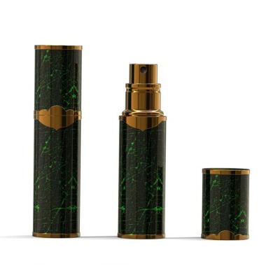 China New Designs Cosmetic Green Glass Round Refill Perfume Bottles Metal Atomizer Travel Size 5ml 9ml for sale