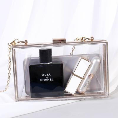 China Acrylic Clear Frame Box Chain Wedding Clutch Purse Women Shoulder Luxury Handbag Acrylic Clear Box Bags for sale