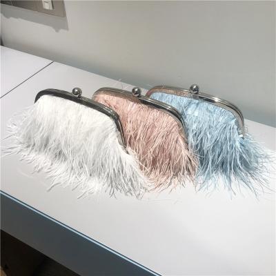 China Wholesale Ostrich Feather Turkey Hair Pearl Chain Evening Clutch Bag New For Women Party Ladies Handbag Dinner Bag Cross - Body Shoulder Bag for sale