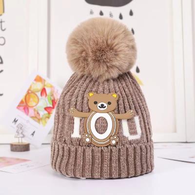 China COMMON Children's Fur Beanie Cashmere Pom Pom Hat With Fur Pom Pom Children Lovely Knitted Hat Autumn Winter New Add Cotton Baby Warm Hat for sale