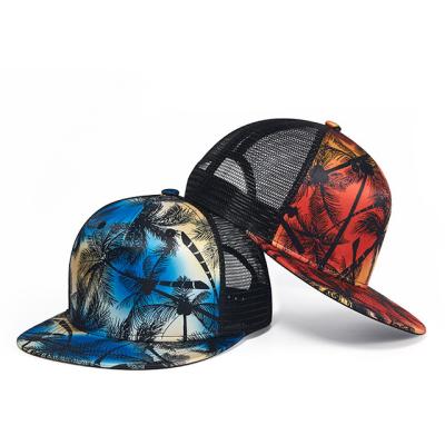 China COMMON Custom Digital Printing Flat Brim Snapback Caps Outdoor Sport Trucker Hat Snapback Trucker Mesh Hat for sale