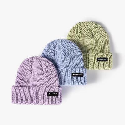 China Trade show COMMON custom winter striped promotion MOQ10 acrylic flat knitting 4 color jacquard pom pom beanie hats for sale