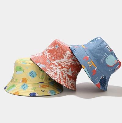 China Casual unisex digital print cotton kids cover up hot sale single bucket hat for kids cotton bucket hat wholesale for sale