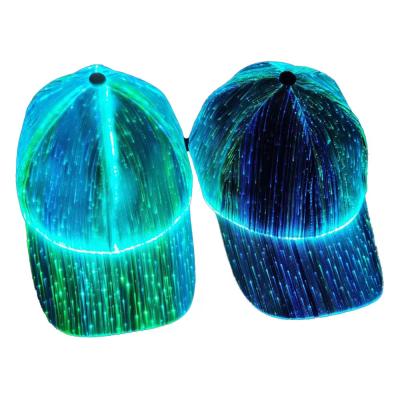 China COMMON Custom RGB Colors LED Baseball Caps Cloth Baseball Hat Flashing Fiber Optic Light Up Glowing Fiber Light 7 Colors LED for sale