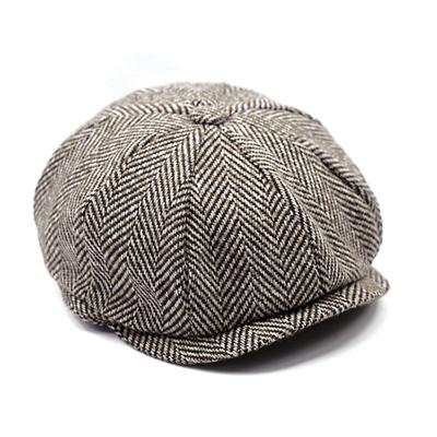 China Vintage Gatsby Herringbone Tweed Beret Blinders Hat Newsboy Beret Hat Pale Spring Flat Peaked Beret Hats for sale