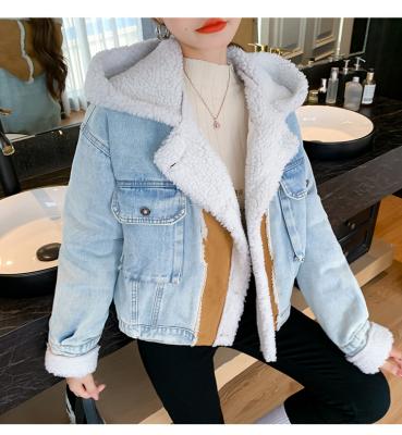 China Breathable In Stock New Wholesale Lambskin Deerskin Denim Quilted Jacket Sherpa Padded Jean Jacket With Fur for sale