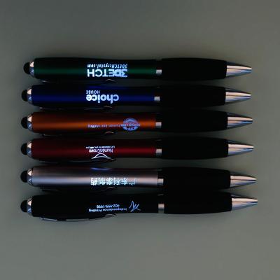 China office & School Pen Promotion Pen Led Light Custom Laser Logo Pen Pen With Soft Touch Screen Multifunctional for sale