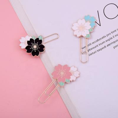 China Souvenir Sakura Enamel Metal Flower Paper Clip Bookmark for sale