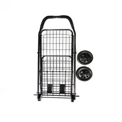 China Portable Black Mini Folding Folding Hand Trolley Shopping Trolley With 16cm Wheel for sale