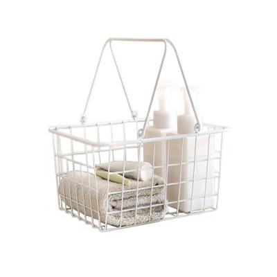 China Sustainable New Design Portable White Metal Wire Storage Basket Used For Bathroom Supplies for sale