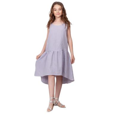 China Wholesale Simple Casual Sleeveless Kids Dress Summer Dry Cleaning Purple Kids Cotton Girls Tunic Canvas Dress For Toddler Girls Vintage for sale