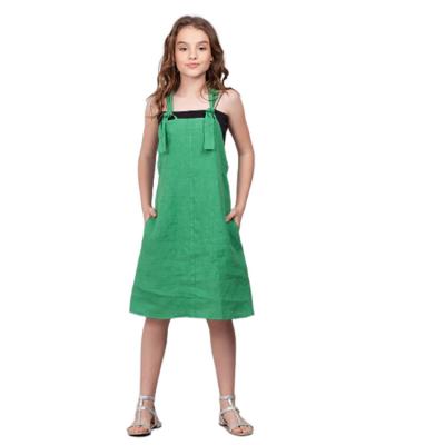 China Anti-Wrinkle Summer Kids 100% Sheer Canvas Girls Green Teen Pinafore 10 Years Girl Apron Dress for sale