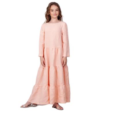 China Hot Sale Autumn Easter Maxi Girl Cotton Linen Casual Spring Sleeve Anti-wrinkle Long Sleeve Kids Dress Linen Pink Dress for sale