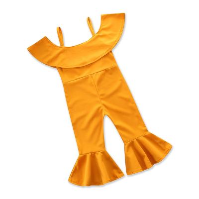 China New Viable Yellow Children's Clothing Summer Pants Cute Suspenders Girls Solid Yellow Color Flare Pants Overalls for sale