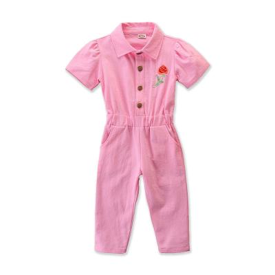 China Amazon Viable Hot Sale Kids Fall Clothes Romper One Pieces Short Sleeve Rose Embroidered Jumpsuits Kids Girls Clothing Jumpsuits for sale