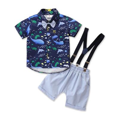 China Cute Boys Gentleman Set Two Piece Set Toddler Formal Whale Print Shirt Bib Shorts Cute Clothing Set Summer Outfits For Little Boys for sale