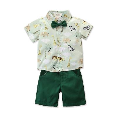 China ENGLAND STYLE Hot Summer Children's Clothing Set Babies Boy Cute Animal Gentleman Suit Print With Bow Tie Shirt Shorts Suits for sale