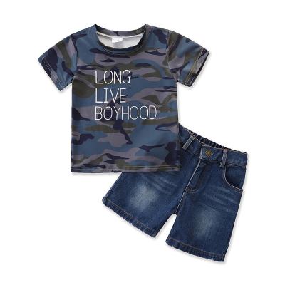 China Summer Boys Clothing Set Camouflage Letter Military Tops+Denim Shorts Suit For Little Boys 4 Years Old for sale