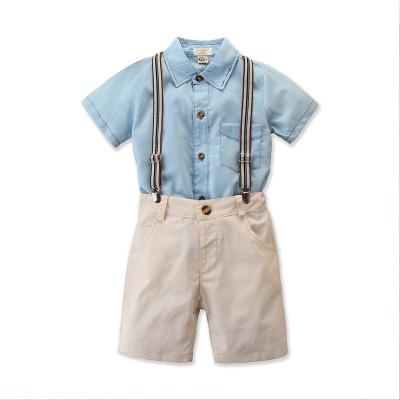 China Wholesale Kids Formal Clothes Casual Shirt Matching Suspender Shorts Simple Style Summer Clothes Boys Clothing Sets 5yrs for sale