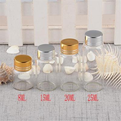 China Free Shipping Cap Colors Gift 8ml 15ml 20ml 25ml Mini Glass Bottles With Screw Sandy Gold Liquid Jewelry Glass Lid Bottle for sale