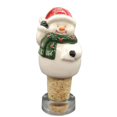 China Christmas Snowman Design Christmas Snowman Shape Ceramic Wine Bottle Stopper Wine Cork For Chrismas Party for sale